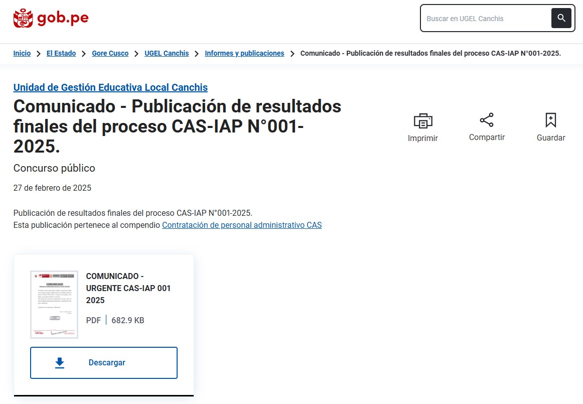 Comunicado - Publicación de resultados finales del proceso CAS-IAP N°001-2025.